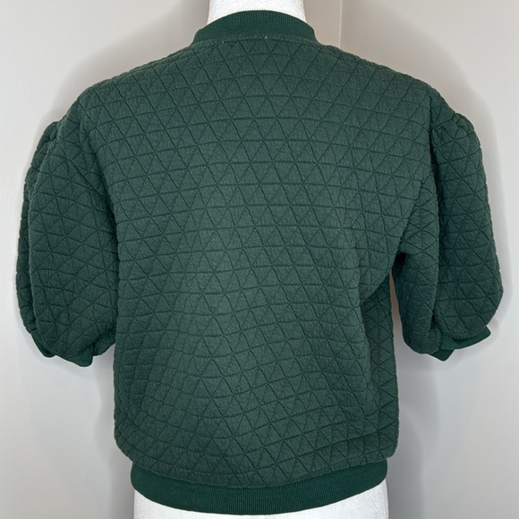 Bohme Women’s Quilted Puff Sleeve Sweatshirt Top Blouse size XS Forest Green - Picture 5 of 9